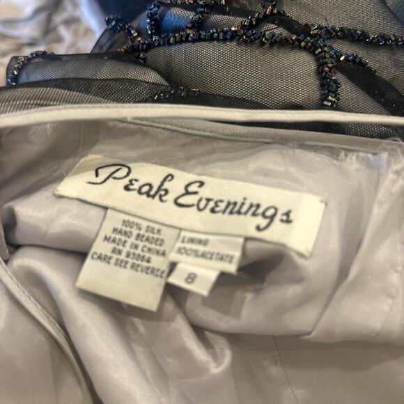 Peak Evenings Women’s 8 Gown Black Silk Maxi Prom Vintage Beaded Mesh Sheer - Picture 4 of 4